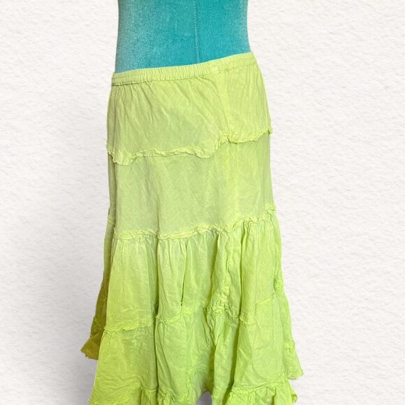 Vintage Planet Gold light green midi skirt 100% cotton size medium boho bohemian - Picture 5 of 6